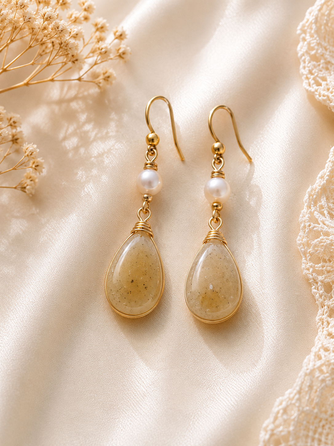 Gold Wire-Wrapped Teardrop Memorial Earrings