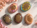 Large oval double pour cremation memorial magnets with pressed flower and botanical embeds in five color styles