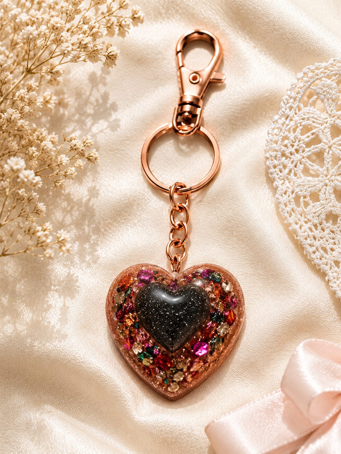 Forever Held Floral Heart Memorial Keychain